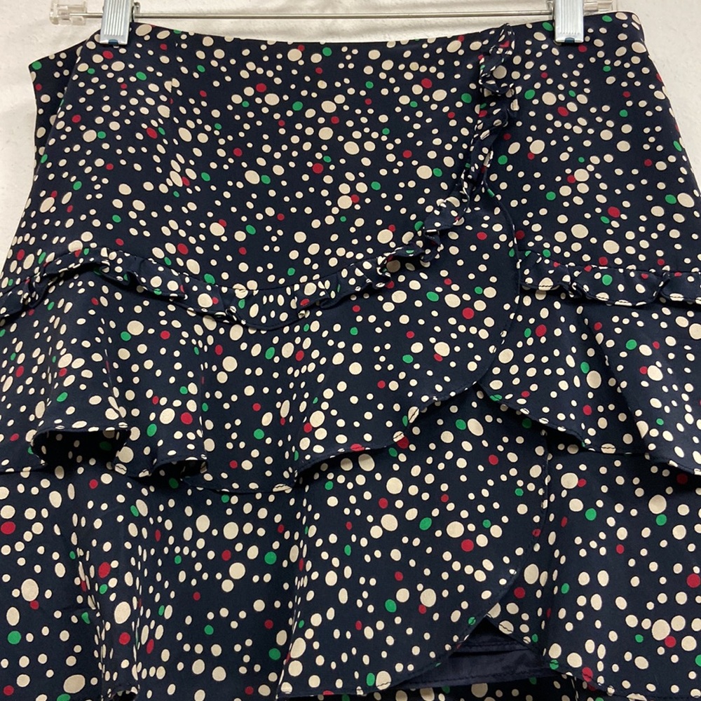 Nanette Lepore Silk Navy Dotted Ruffle Mini Skirt Size 4 EUC